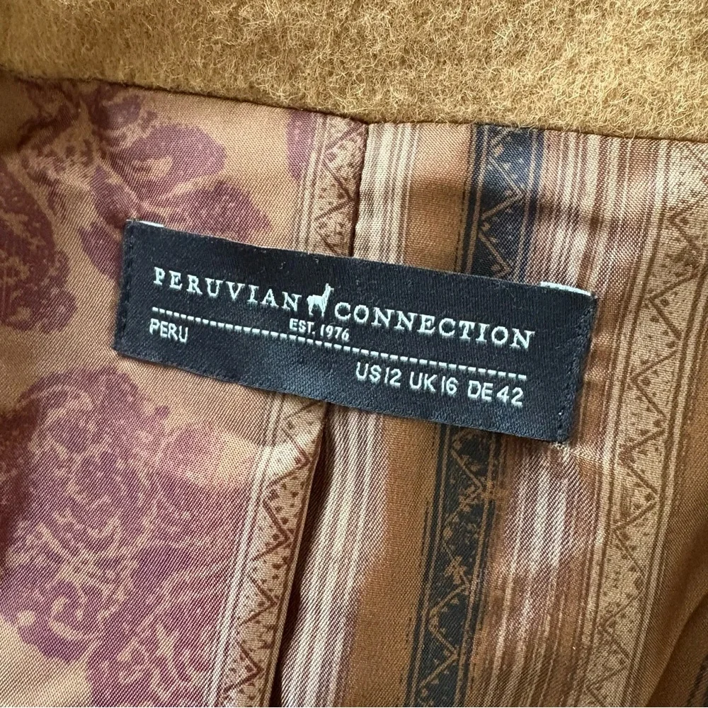Peruvian Connection Swampscott Baby Alpaca Camel Brown Box Pleated Coat Size 12